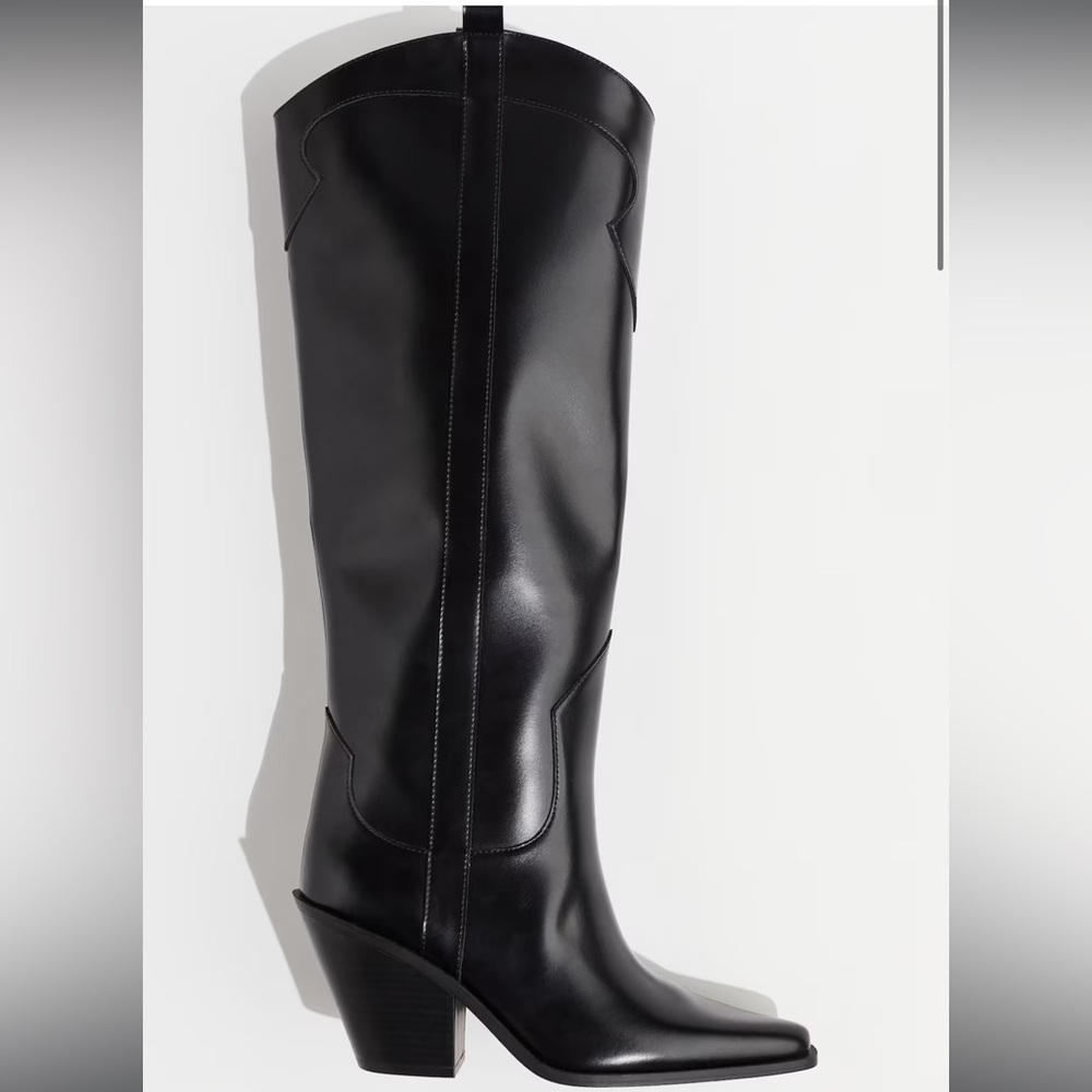 H&M Black Knee-High Leather Boots